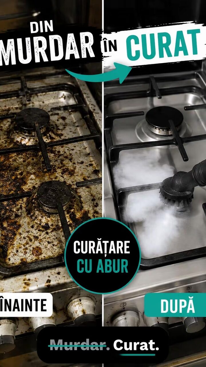 Aragaz cu grăsime arsă înainte și complet curățat cu abur după